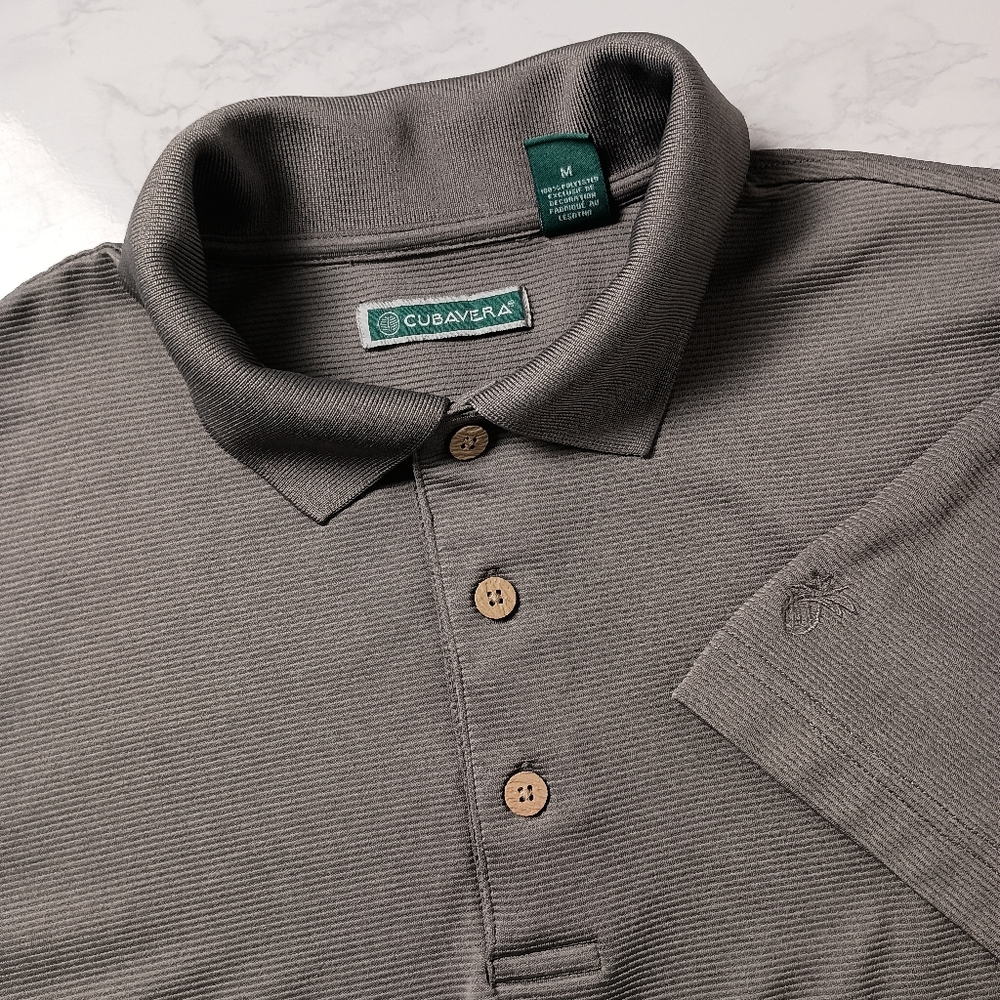 Cubavera Mens Polo Shirt Gray M Short Sleeve Regular Fit‎ 100% Polyester